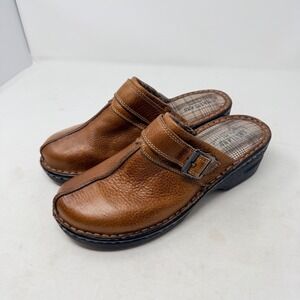 Eastland Brown Pebbled Leather Clogs Mules Buckle Plaid Lined Size 9 Heritage